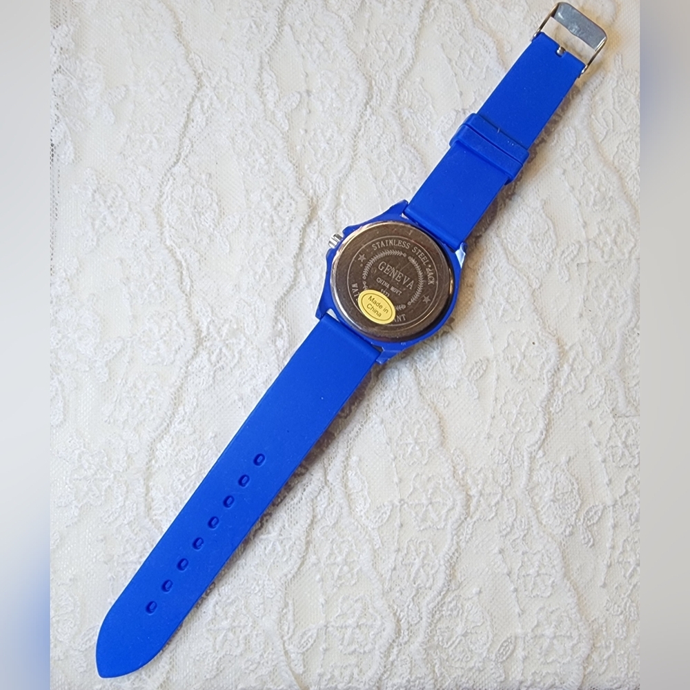 Geneva Blue Silicone Watch with Crystal Accents - Picture 6 of 15